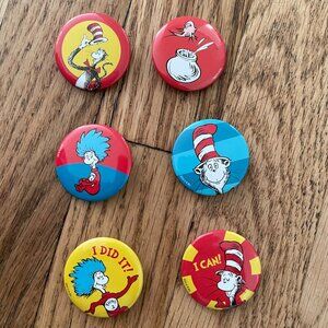 Lot Of 6 Dr Seuss Pins/Buttons Cat In The Hat